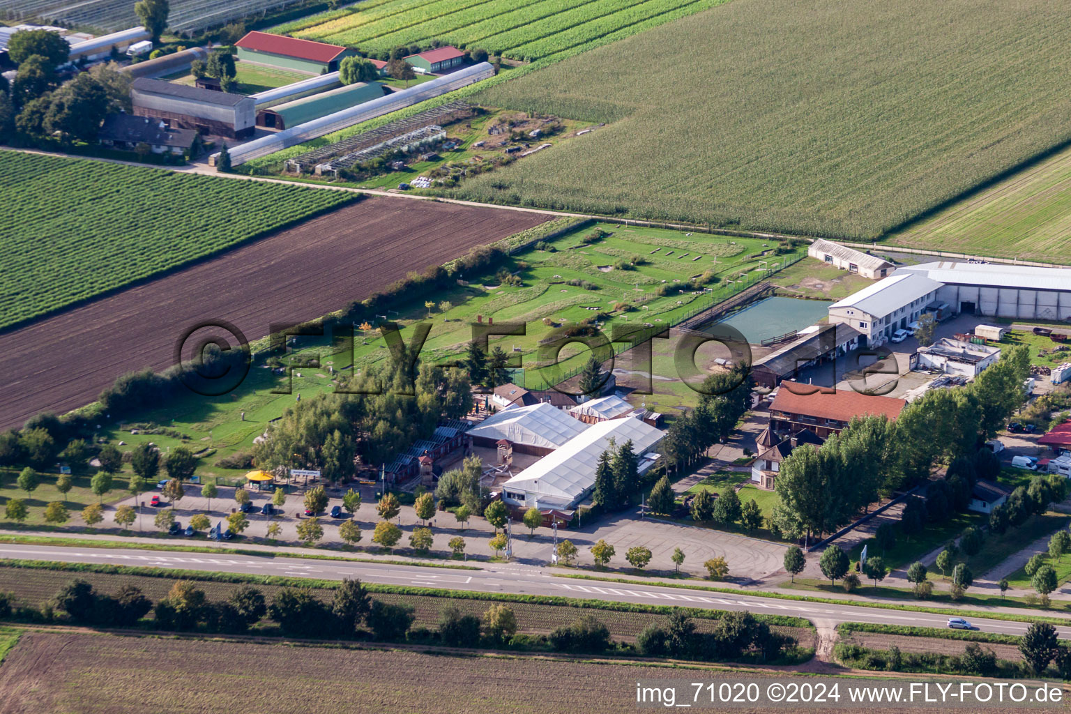 Aerial view of Adamshof Footgolf Course in Kandel in the state Rhineland-Palatinate, Germany