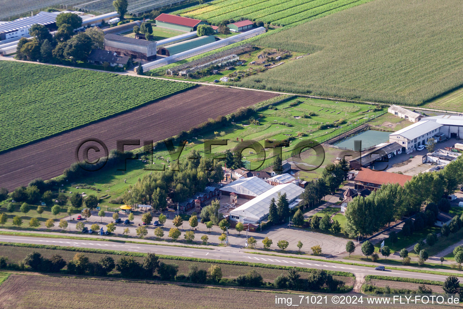 Aerial photograpy of Adamshof foot golf course in Kandel in the state Rhineland-Palatinate, Germany