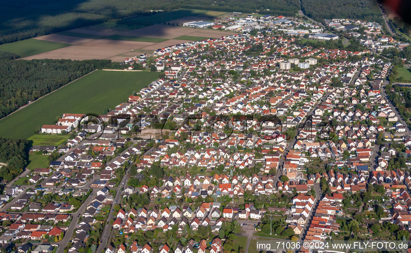 Aerial view of From the west in Bellheim in the state Rhineland-Palatinate, Germany