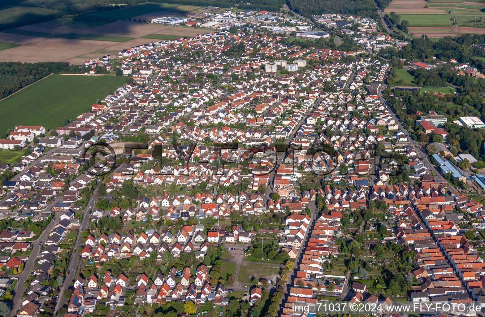 Aerial photograpy of From the west in Bellheim in the state Rhineland-Palatinate, Germany