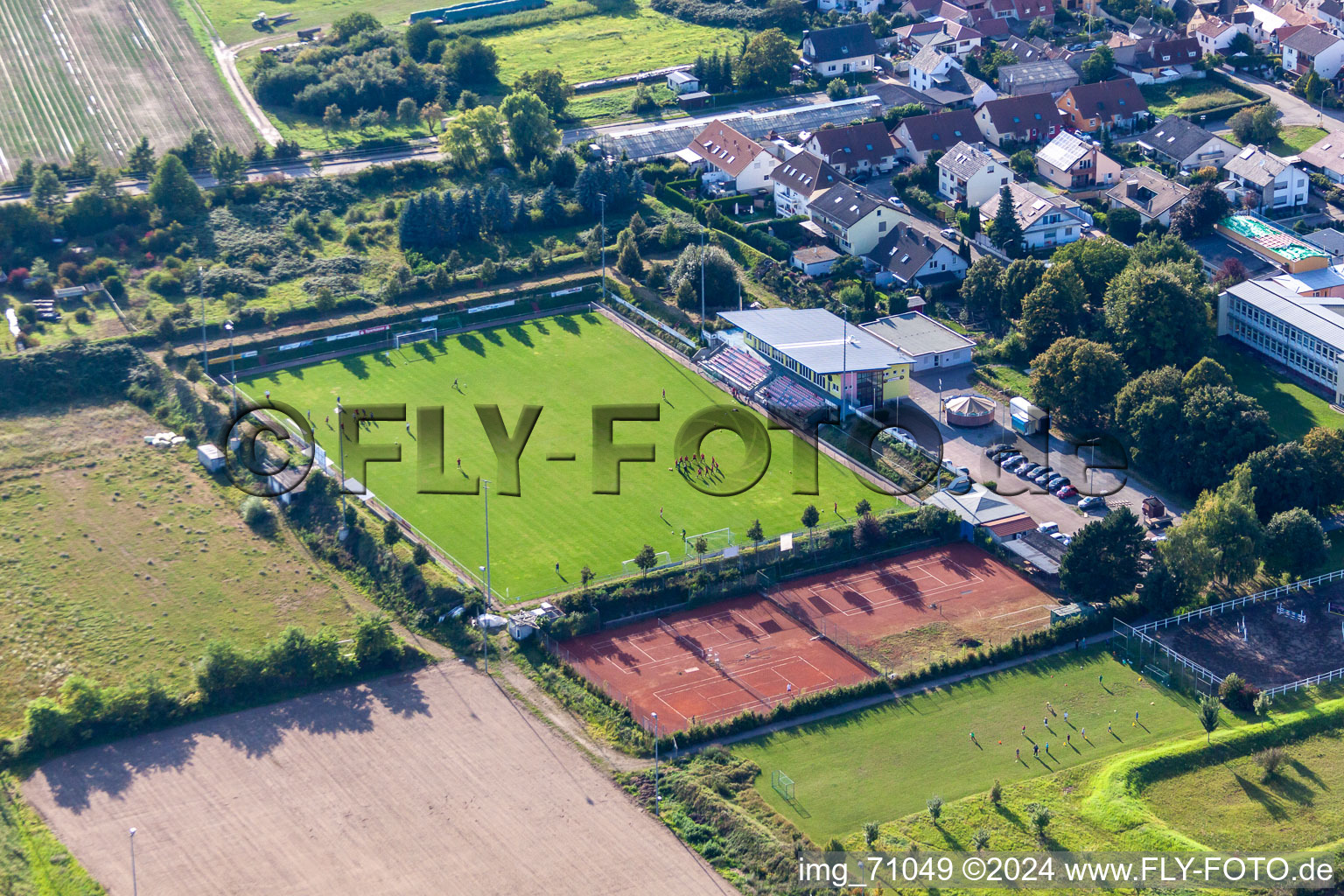 Aerial photograpy of SV Weingarten, tennis club and football pitch in Weingarten in the state Rhineland-Palatinate, Germany