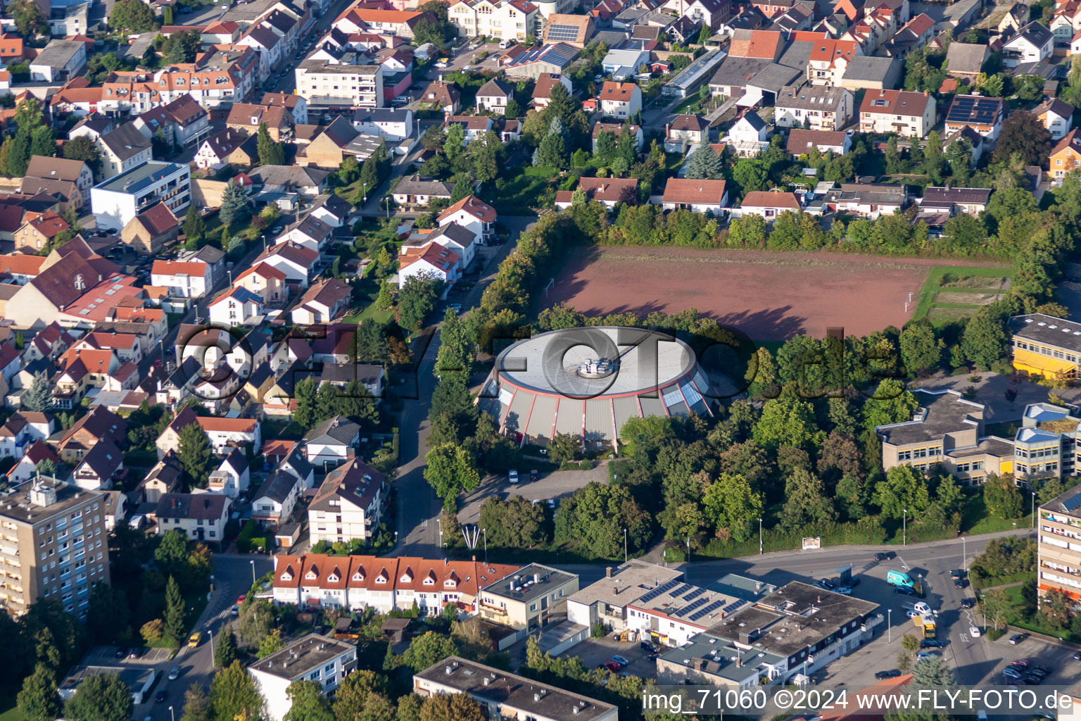 Round sports hall in Mutterstadt in the state Rhineland-Palatinate, Germany