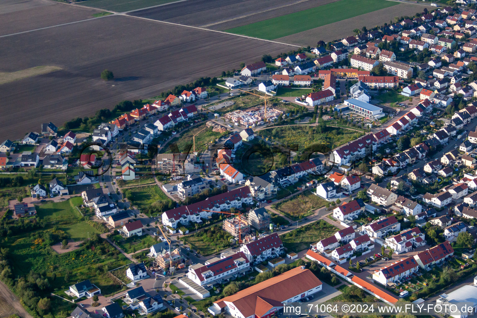 Aerial view of Medardus ring in Mutterstadt in the state Rhineland-Palatinate, Germany