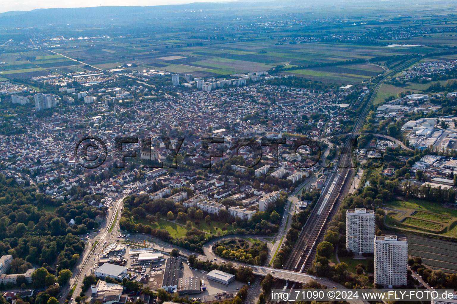 District Oggersheim in Ludwigshafen am Rhein in the state Rhineland-Palatinate, Germany from a drone