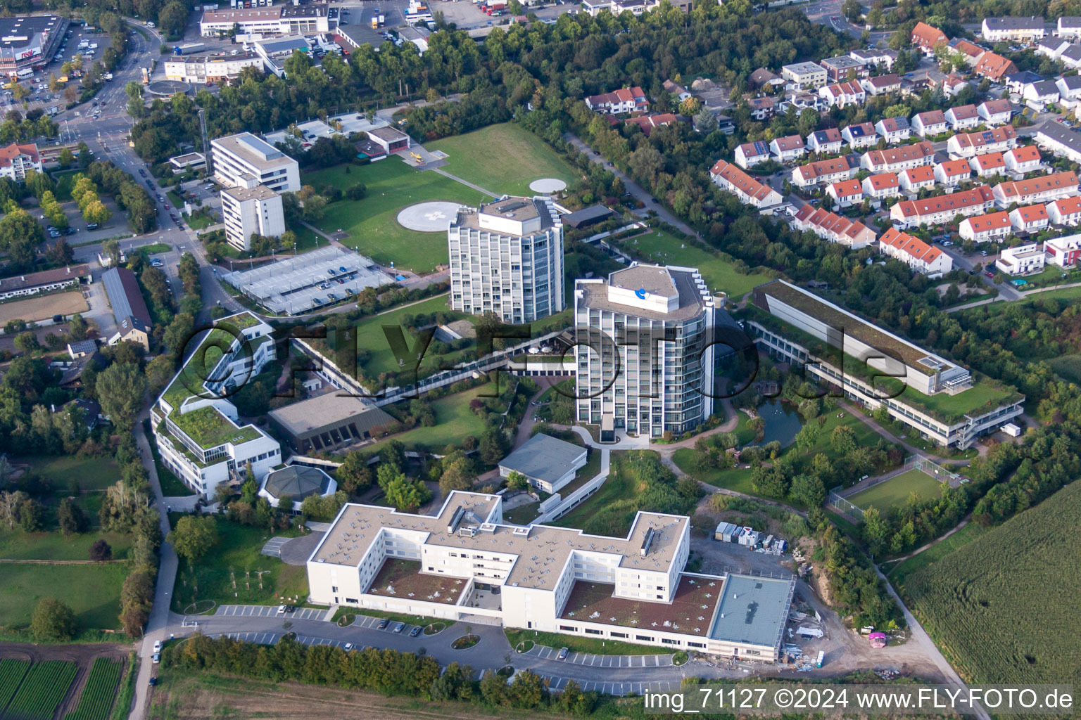 BG Accident Clinic in the district Oggersheim in Ludwigshafen am Rhein in the state Rhineland-Palatinate, Germany from the plane