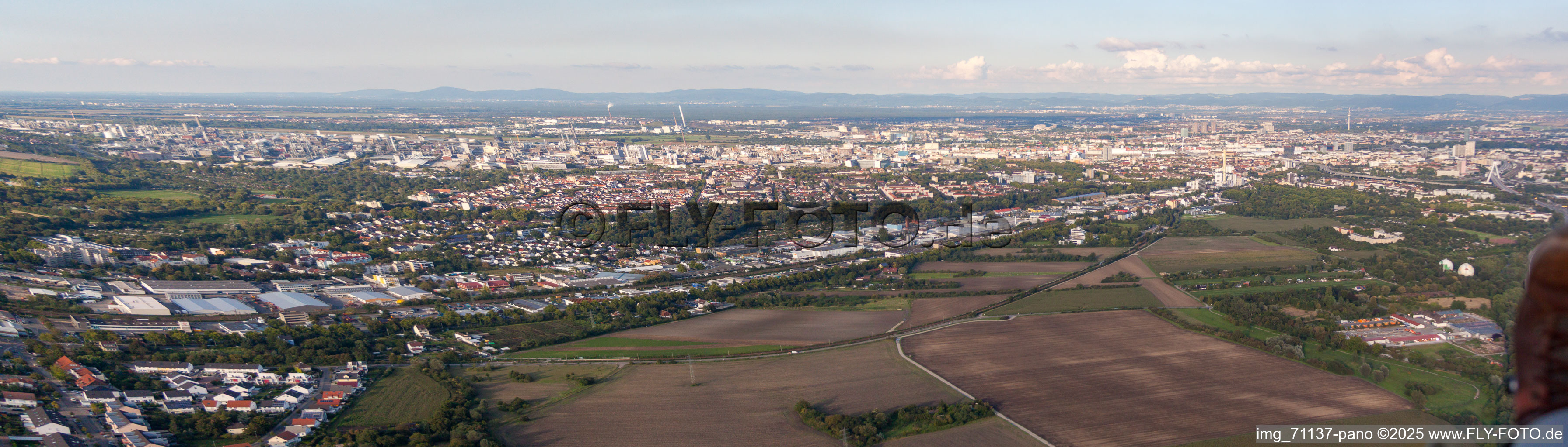 City panorama from the southwest in the district Friesenheim in Ludwigshafen am Rhein in the state Rhineland-Palatinate, Germany