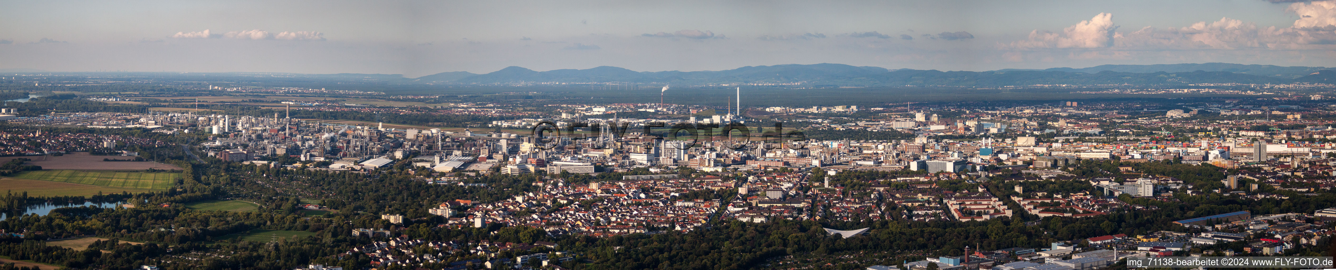 Panoramic perspective of Building and production halls on the premises of the chemical manufacturers BASF in Ludwigshafen am Rhein in the state Rhineland-Palatinate, Germany