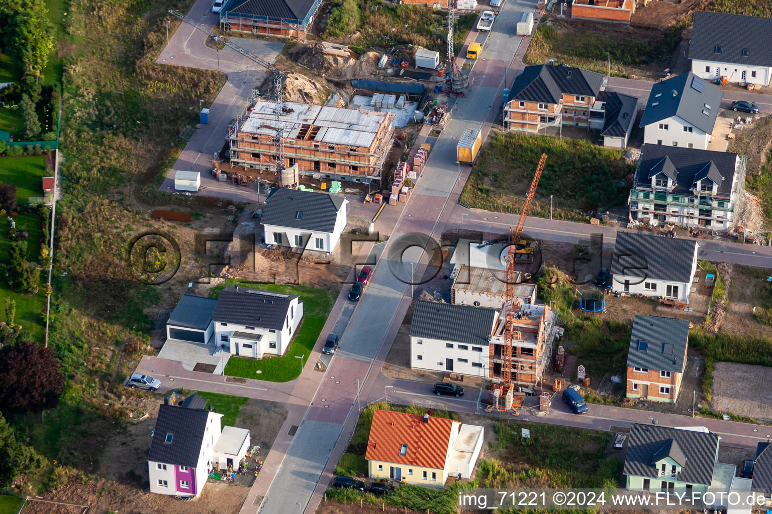 Aerial view of New development area in the district Schauernheim in Dannstadt-Schauernheim in the state Rhineland-Palatinate, Germany