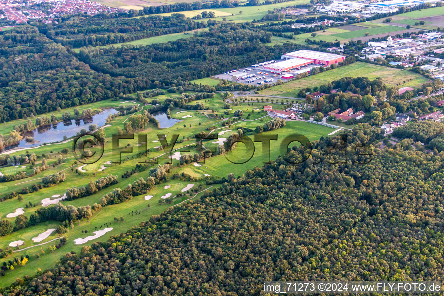 Aerial view of Dreihof Golf Club in Essingen in the state Rhineland-Palatinate, Germany