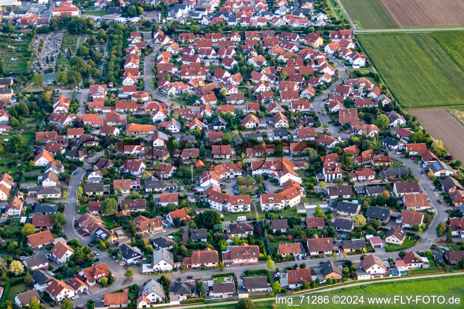Offenbach an der Queich in the state Rhineland-Palatinate, Germany from above