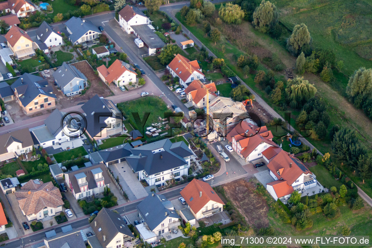 Aerial view of Lorraine Street in Offenbach an der Queich in the state Rhineland-Palatinate, Germany