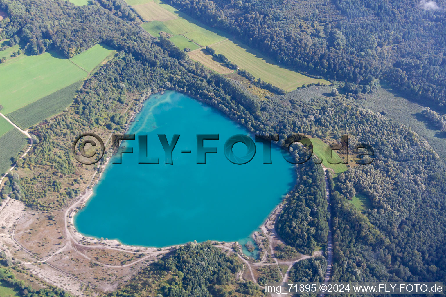 Aerial view of Riparian areas on the lake area of Binninger Ried in the district Binningen in Hilzingen in the state Baden-Wurttemberg