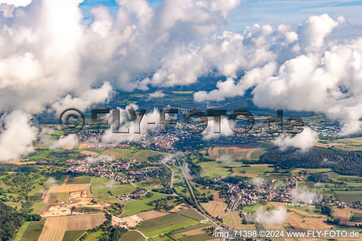 Engen in the state Baden-Wuerttemberg, Germany from the plane