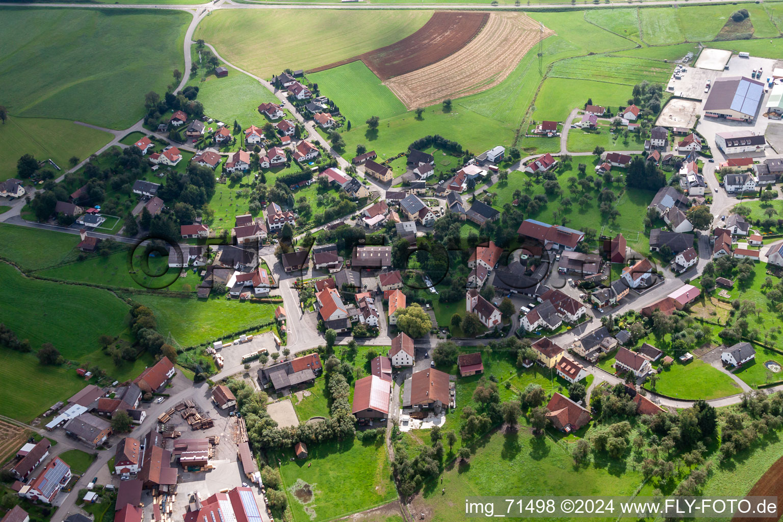 Village - view on the edge of agricultural fields and farmland in Boll in the state Baden-Wurttemberg, Germany