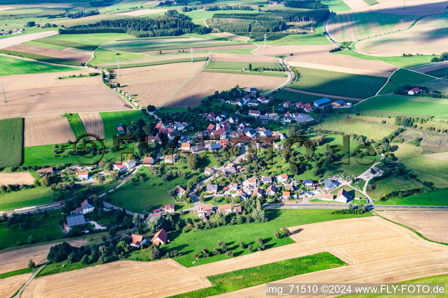 Aerial view of Gallmannsweil district in Mühlingen in the state Baden-Wuerttemberg, Germany