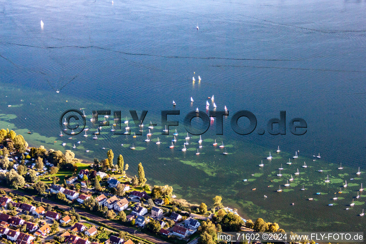 Oblique view of Sailboat pier in Allensbach in the state Baden-Wuerttemberg, Germany