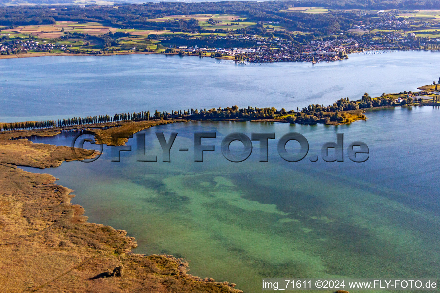 Aerial photograpy of Footbridge to Reichenau - Pirminstr in the district Lindenbühl in Reichenau in the state Baden-Wuerttemberg, Germany