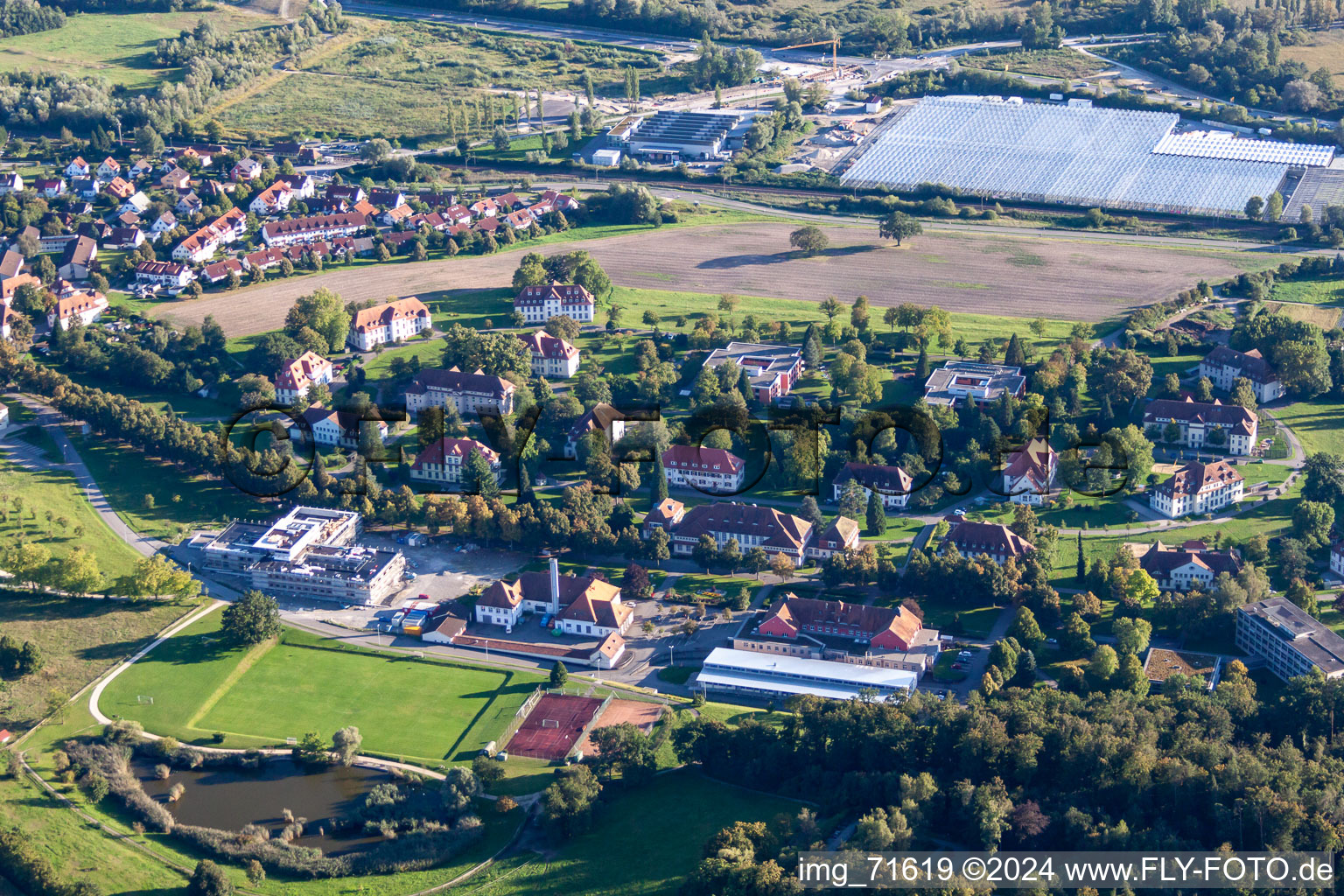 Building complex of the Vocational School IB Medizinische Akademie - Schule fuer Ergotherapie in the district Waldsiedlung in Reichenau in the state Baden-Wurttemberg, Germany