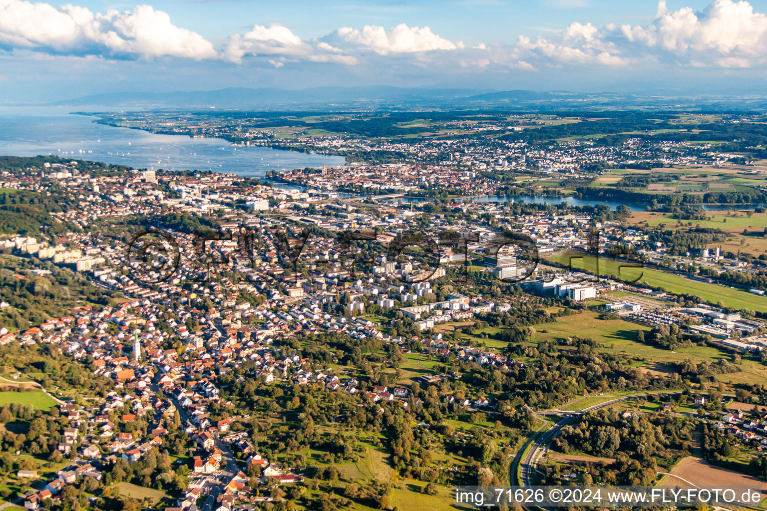 From northwest in the district Petershausen in Konstanz in the state Baden-Wuerttemberg, Germany