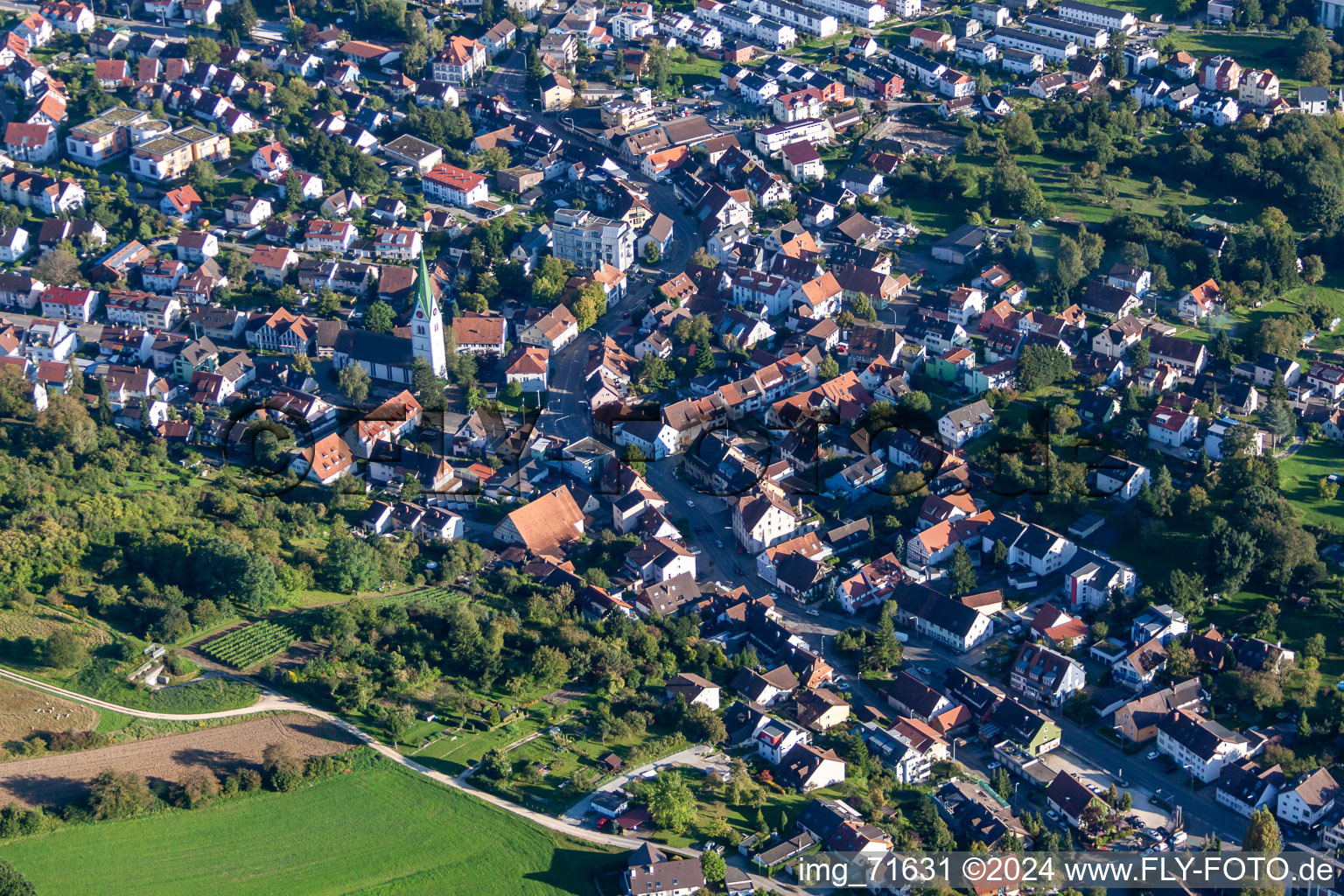 Oblique view of District Wollmatingen in Konstanz in the state Baden-Wuerttemberg, Germany