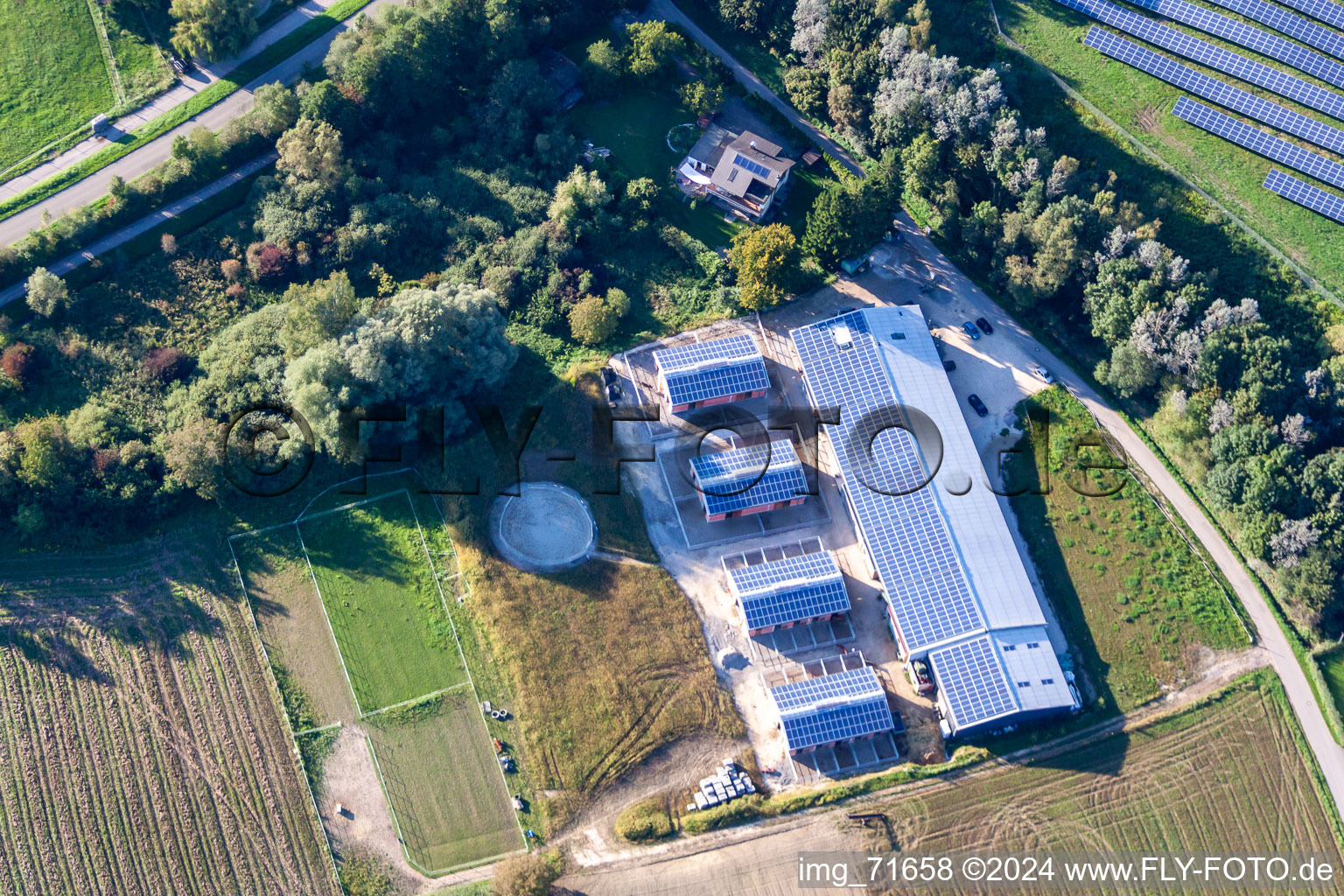 Aerial view of Building of stables of Trab e.V. in the district Wollmatingen in Konstanz in the state Baden-Wurttemberg, Germany