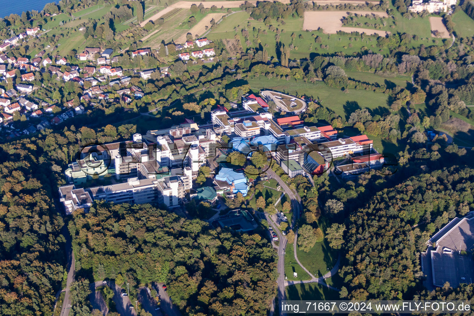 Aerial view of Campus building of the university Konstanz in the district Egg in Konstanz in the state Baden-Wurttemberg, Germany