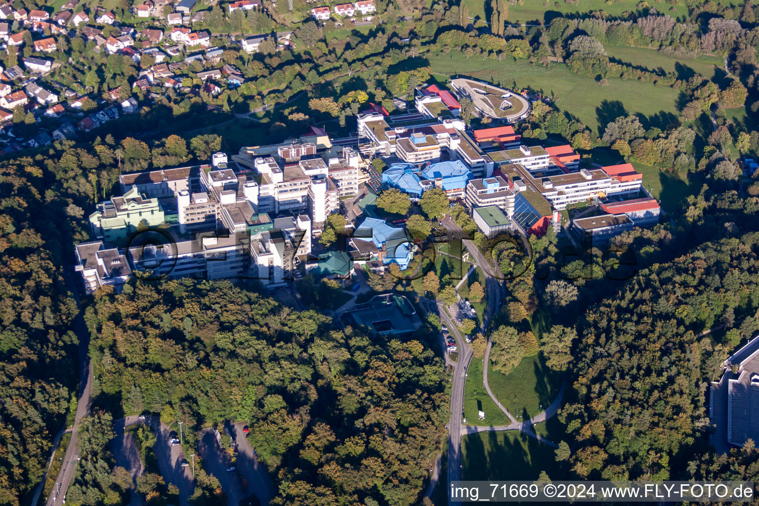 Aerial photograpy of Campus building of the university Konstanz in the district Egg in Konstanz in the state Baden-Wurttemberg, Germany