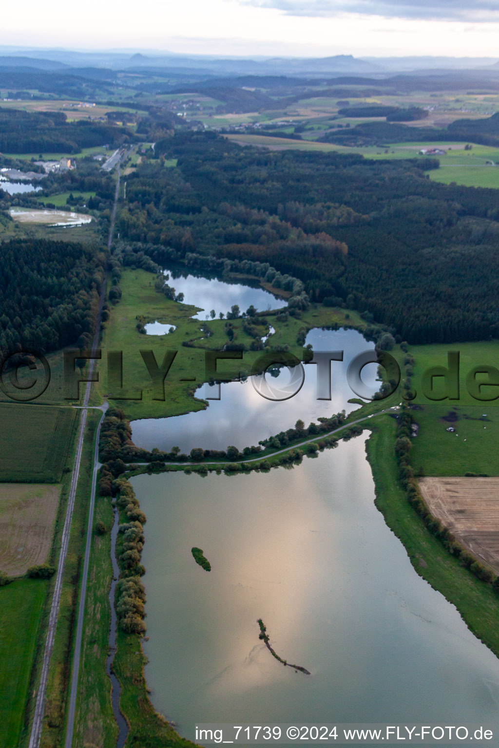 Sauldorf quarry ponds in Sauldorf in the state Baden-Wuerttemberg, Germany from above