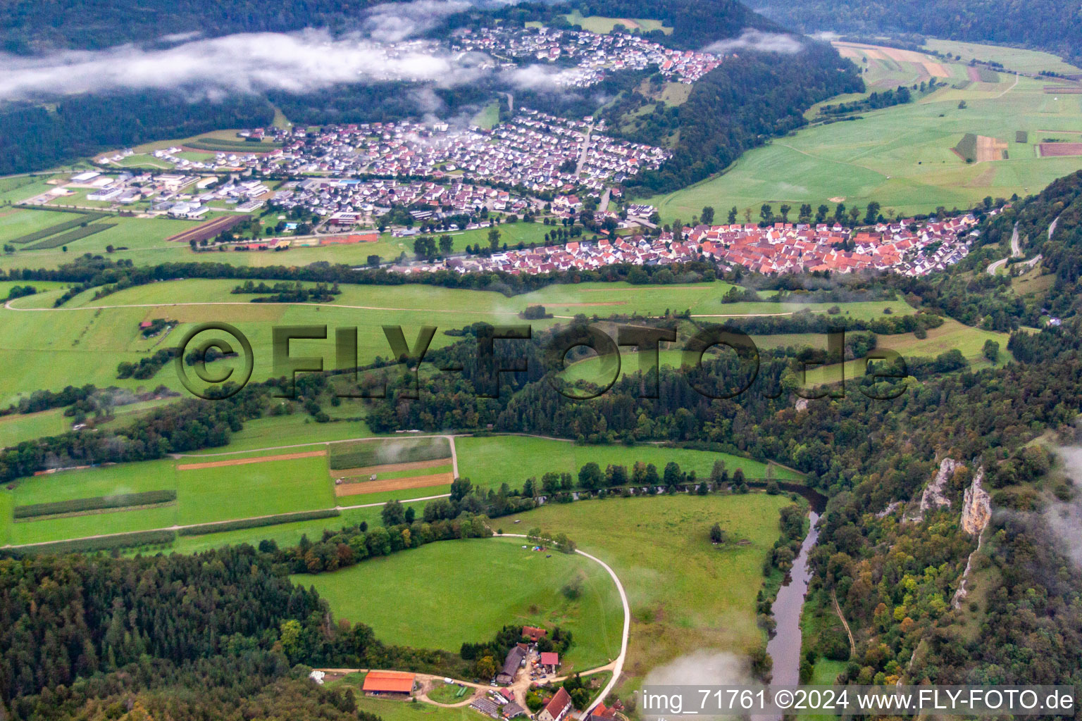 Fridingen an der Donau in the state Baden-Wuerttemberg, Germany from the plane