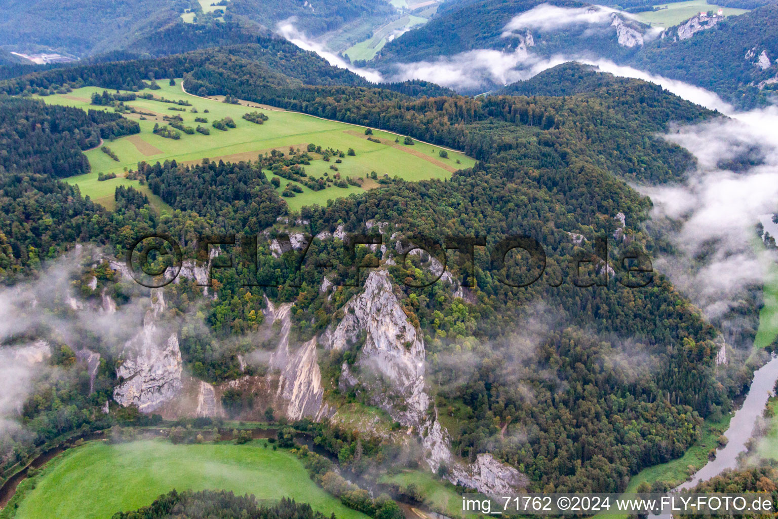 Danube Gorge in Fridingen an der Donau in the state Baden-Wuerttemberg, Germany out of the air