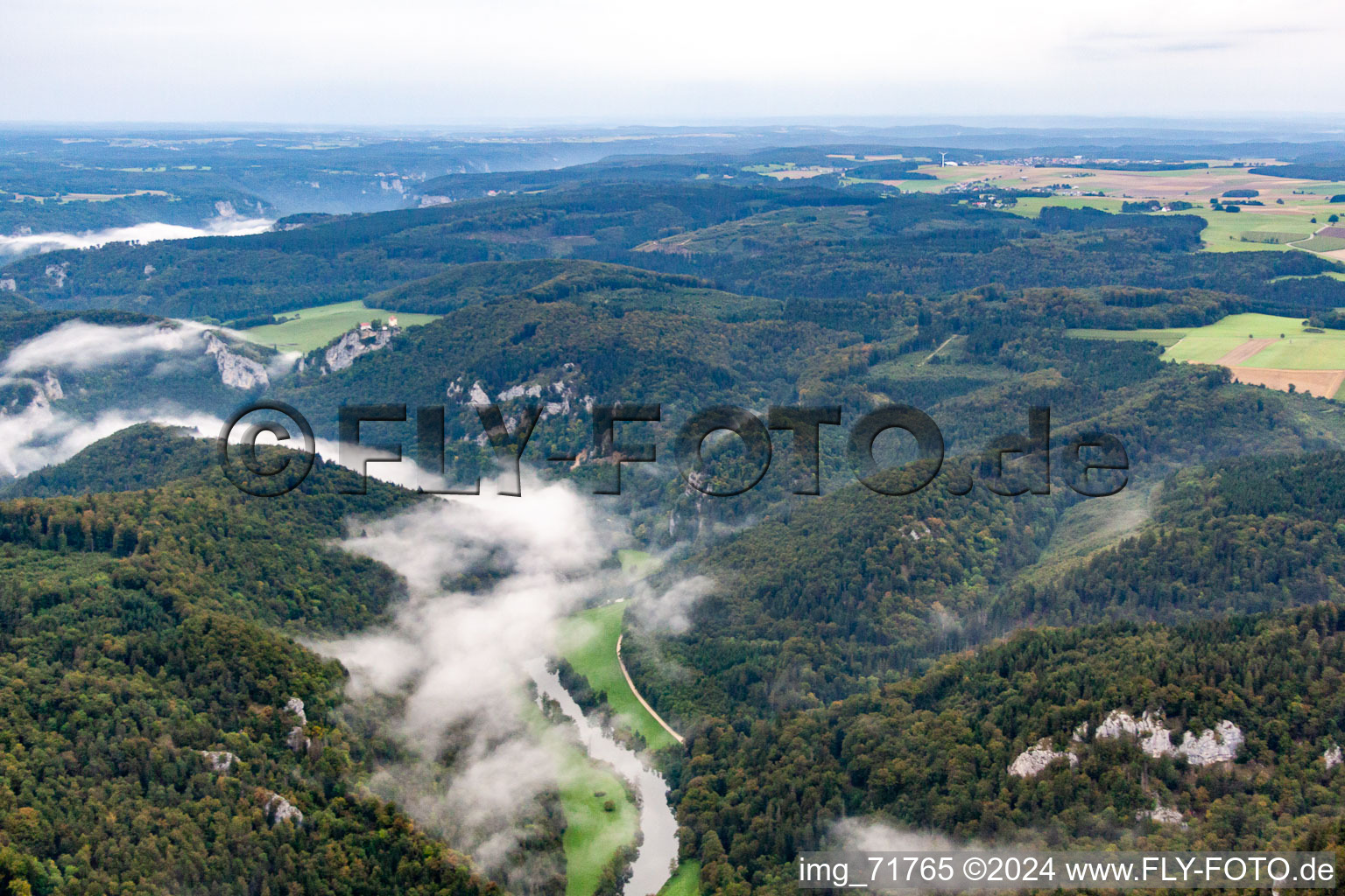 Danube Gorge in Fridingen an der Donau in the state Baden-Wuerttemberg, Germany from the plane