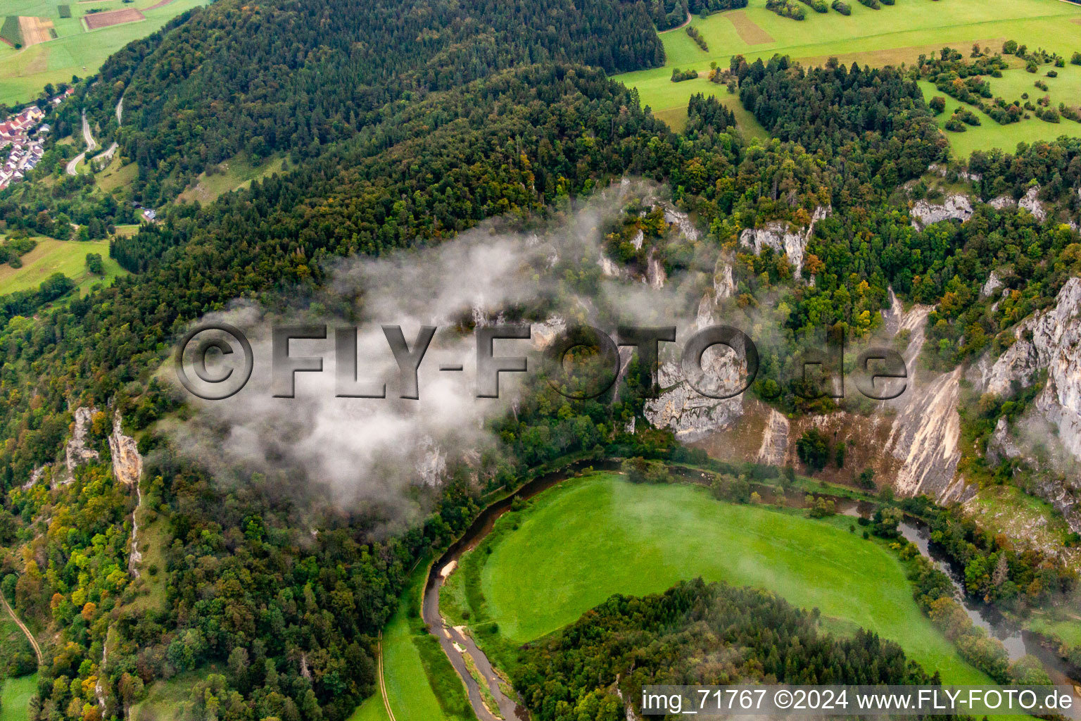 Aerial view of Danube Gorge in Buchheim in the state Baden-Wuerttemberg, Germany