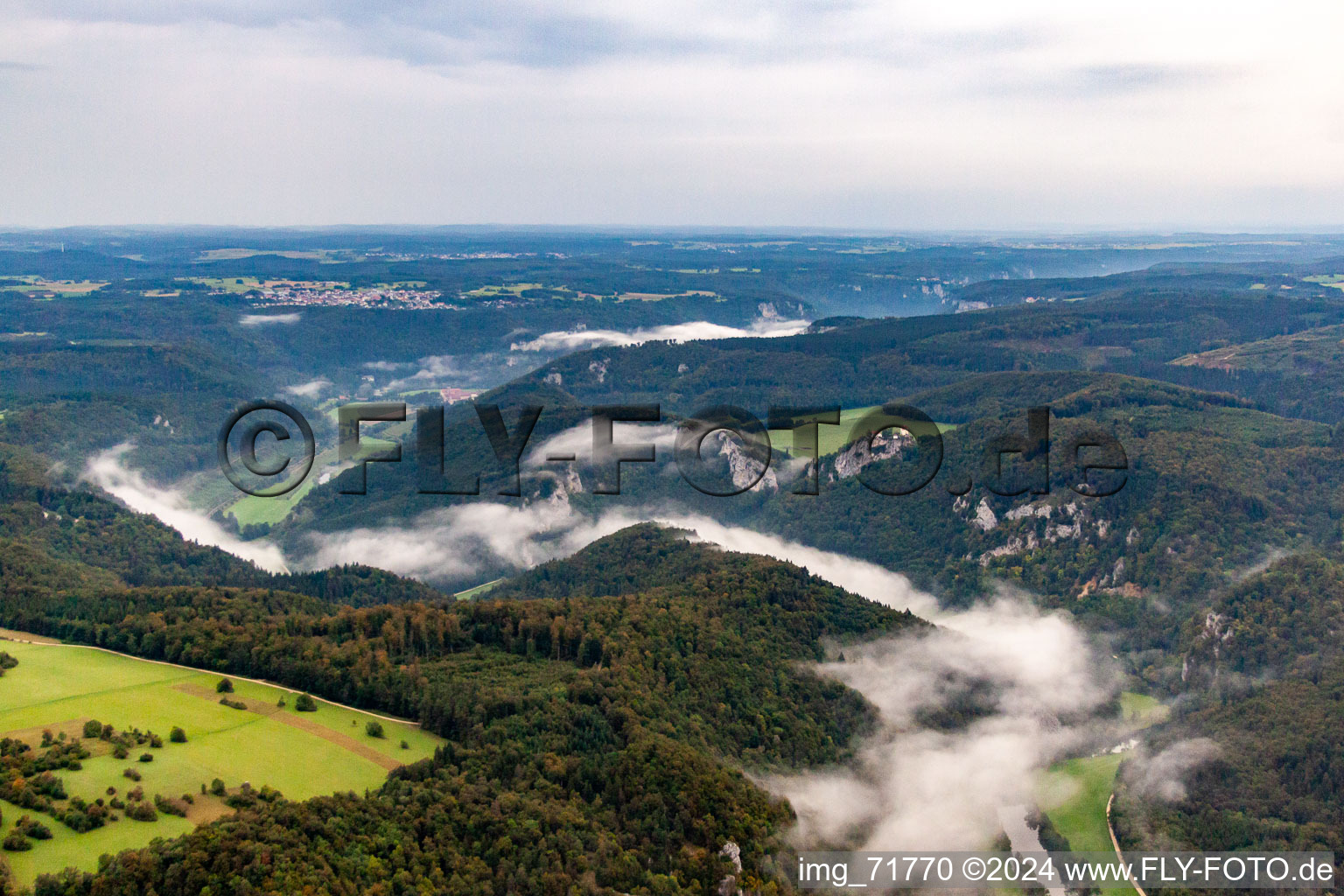 Danube Gorge in Fridingen an der Donau in the state Baden-Wuerttemberg, Germany viewn from the air