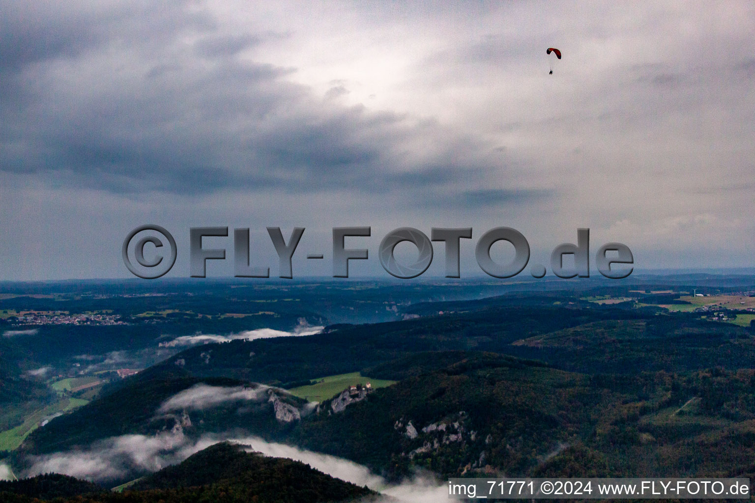 Drone recording of Danube Gorge in Fridingen an der Donau in the state Baden-Wuerttemberg, Germany