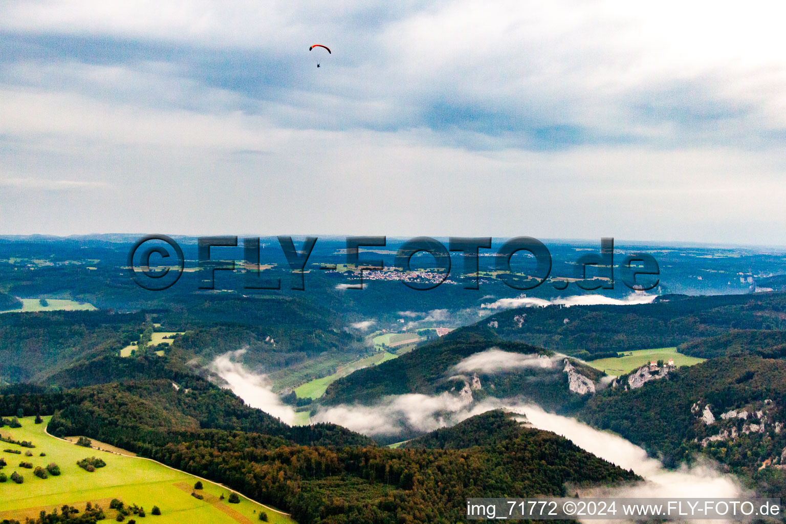 Drone image of Danube Gorge in Fridingen an der Donau in the state Baden-Wuerttemberg, Germany