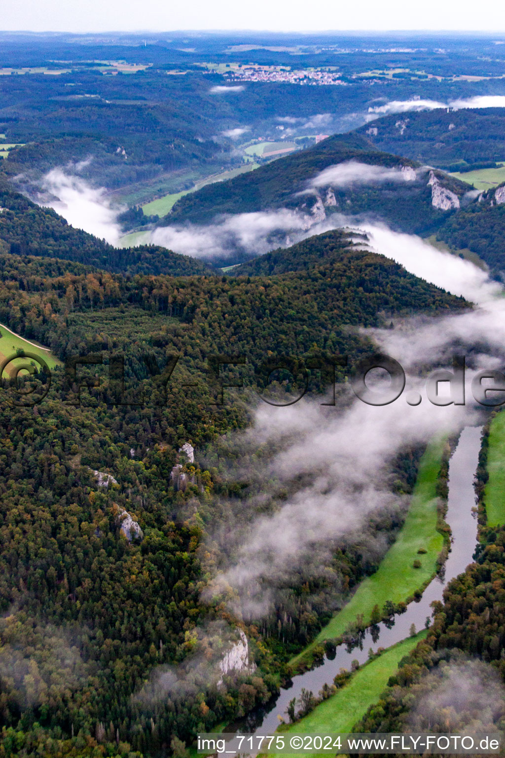 Aerial photograpy of Danube breakthrough in Buchheim in the state Baden-Wuerttemberg, Germany