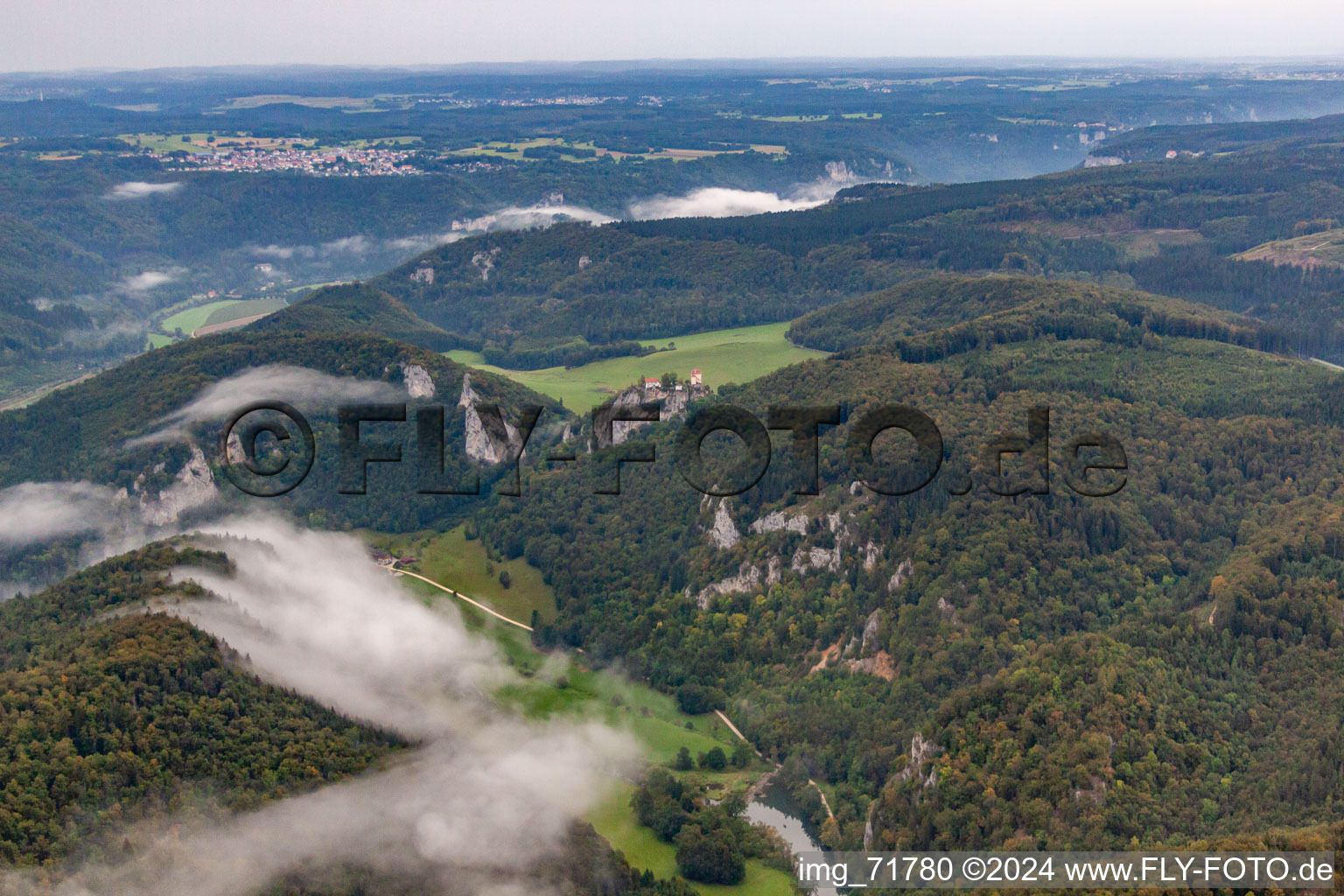 Castle Bronnen over the valley of the Danubein Beuron in the state Baden-Wurttemberg