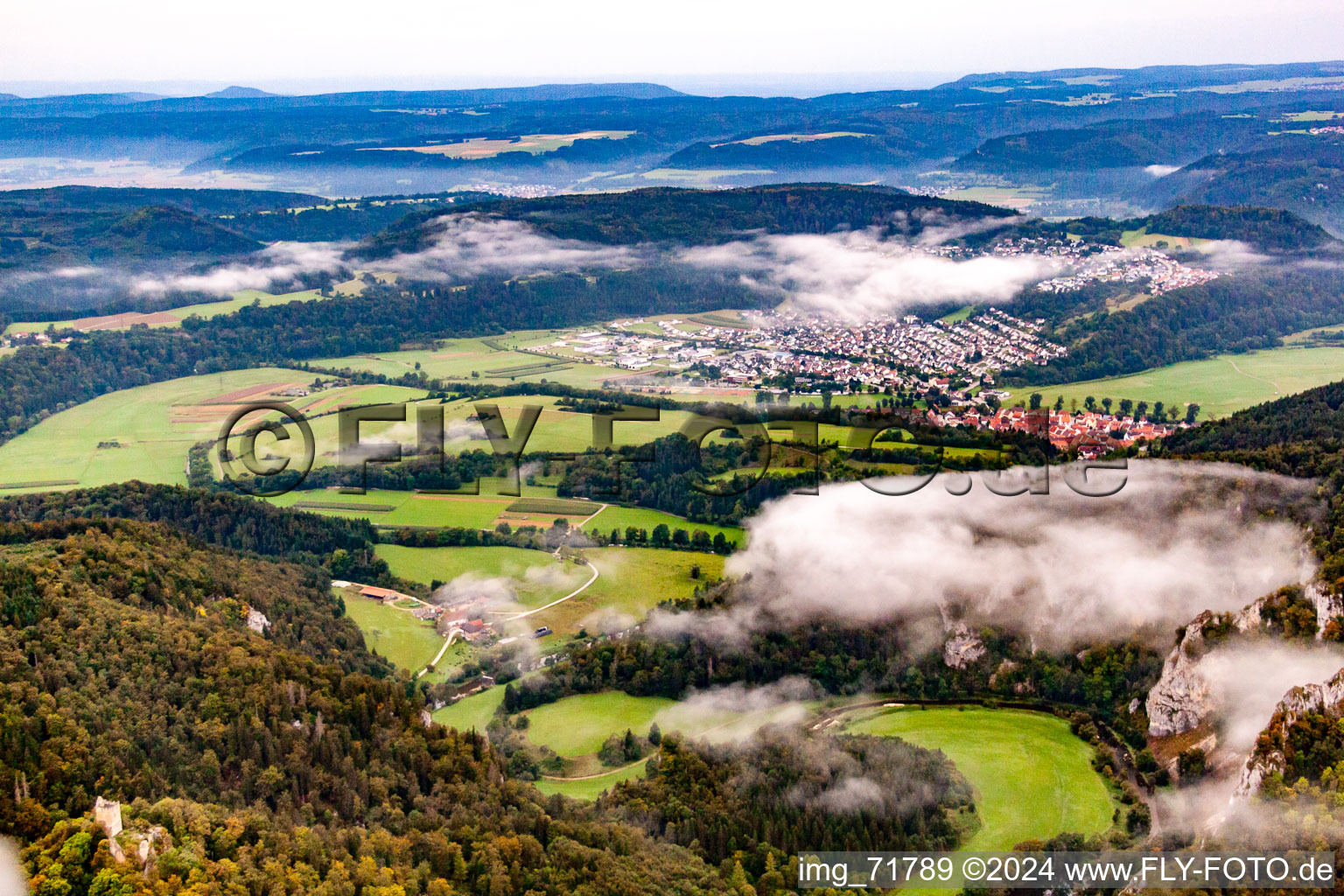 Bird's eye view of Fridingen an der Donau in the state Baden-Wuerttemberg, Germany