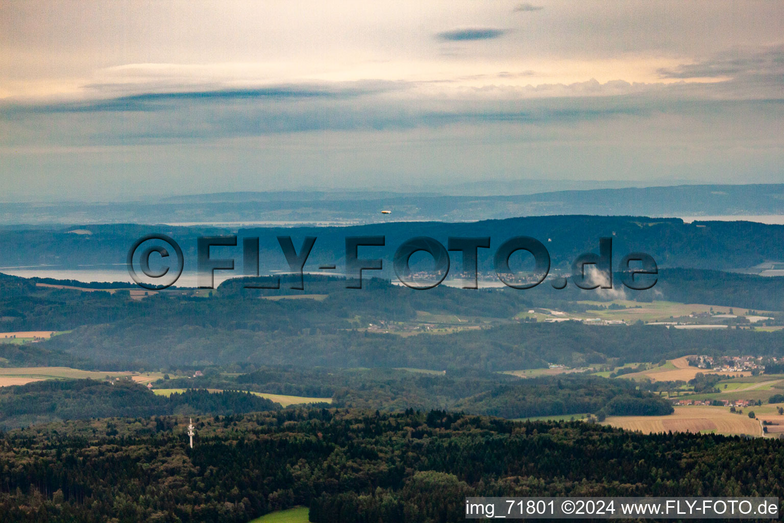 Aerial view of Zeppelin NT over Bodman in the district Bodman in Bodman-Ludwigshafen in the state Baden-Wuerttemberg, Germany