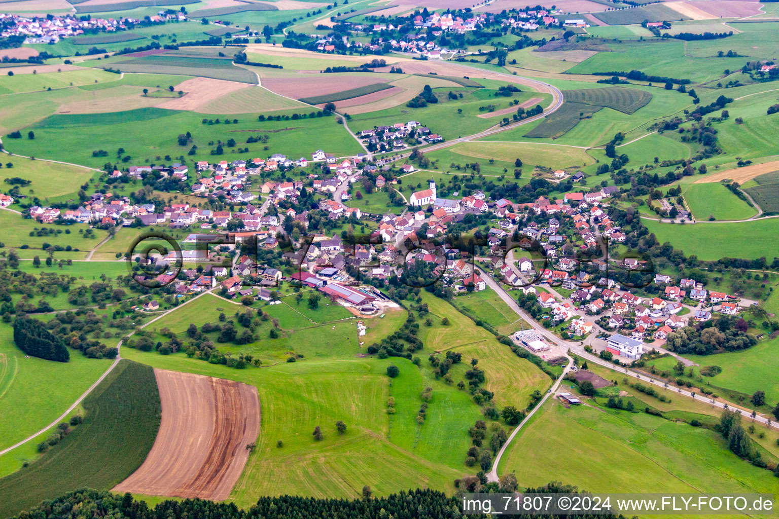 Aerial view of Village view in Muehlingen in the state Baden-Wurttemberg, Germany