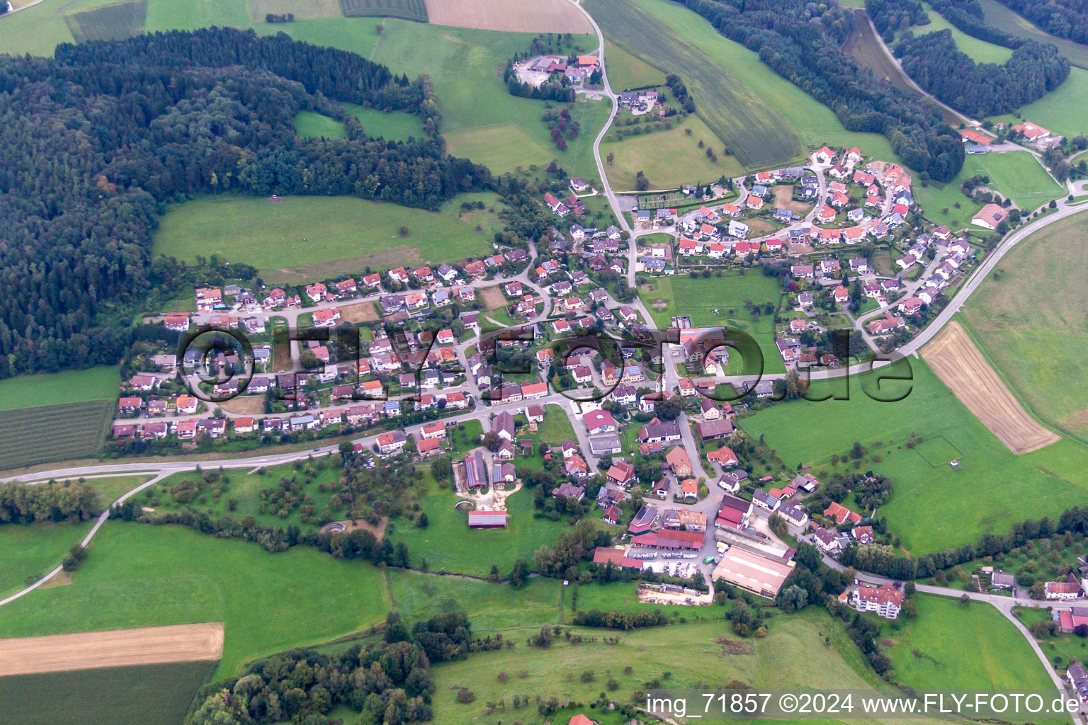 Village - view on the edge of agricultural fields and farmland in Winterspueren in the state Baden-Wurttemberg, Germany