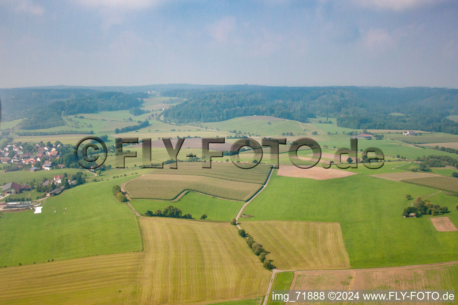 Aerial view of District Unterfischach in Obersontheim in the state Baden-Wuerttemberg, Germany