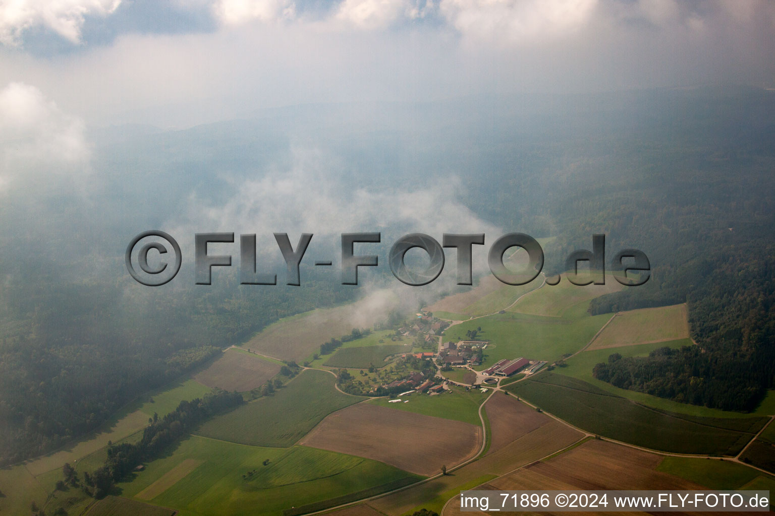 Aerial view of District Engelhofen in Obersontheim in the state Baden-Wuerttemberg, Germany