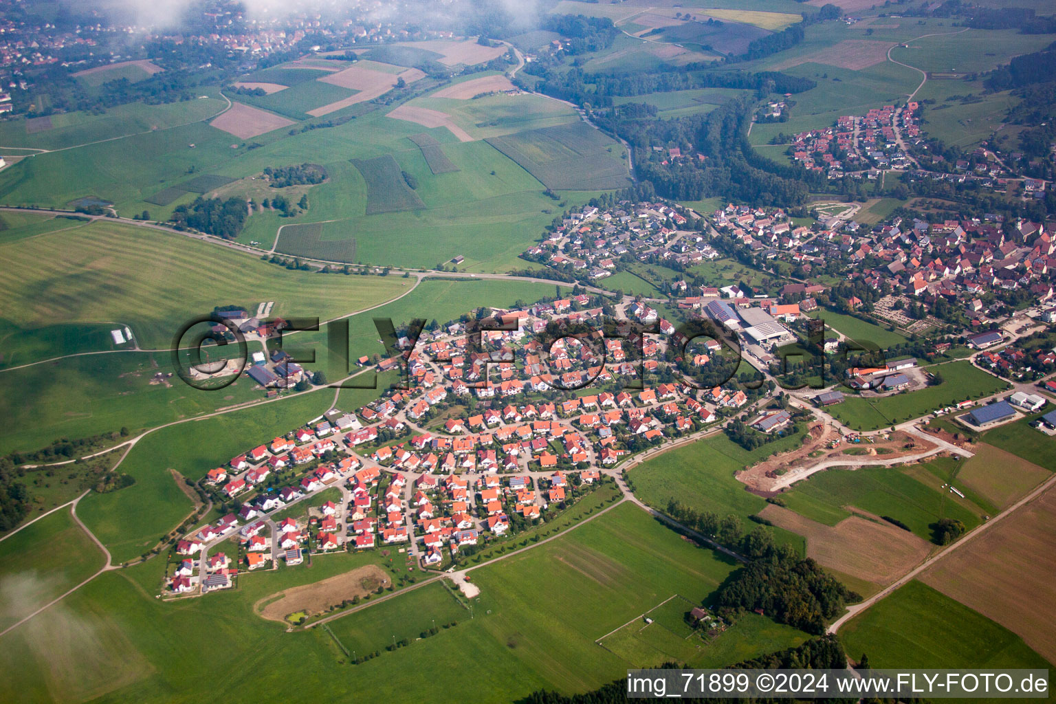 Bühlertann in the state Baden-Wuerttemberg, Germany from above