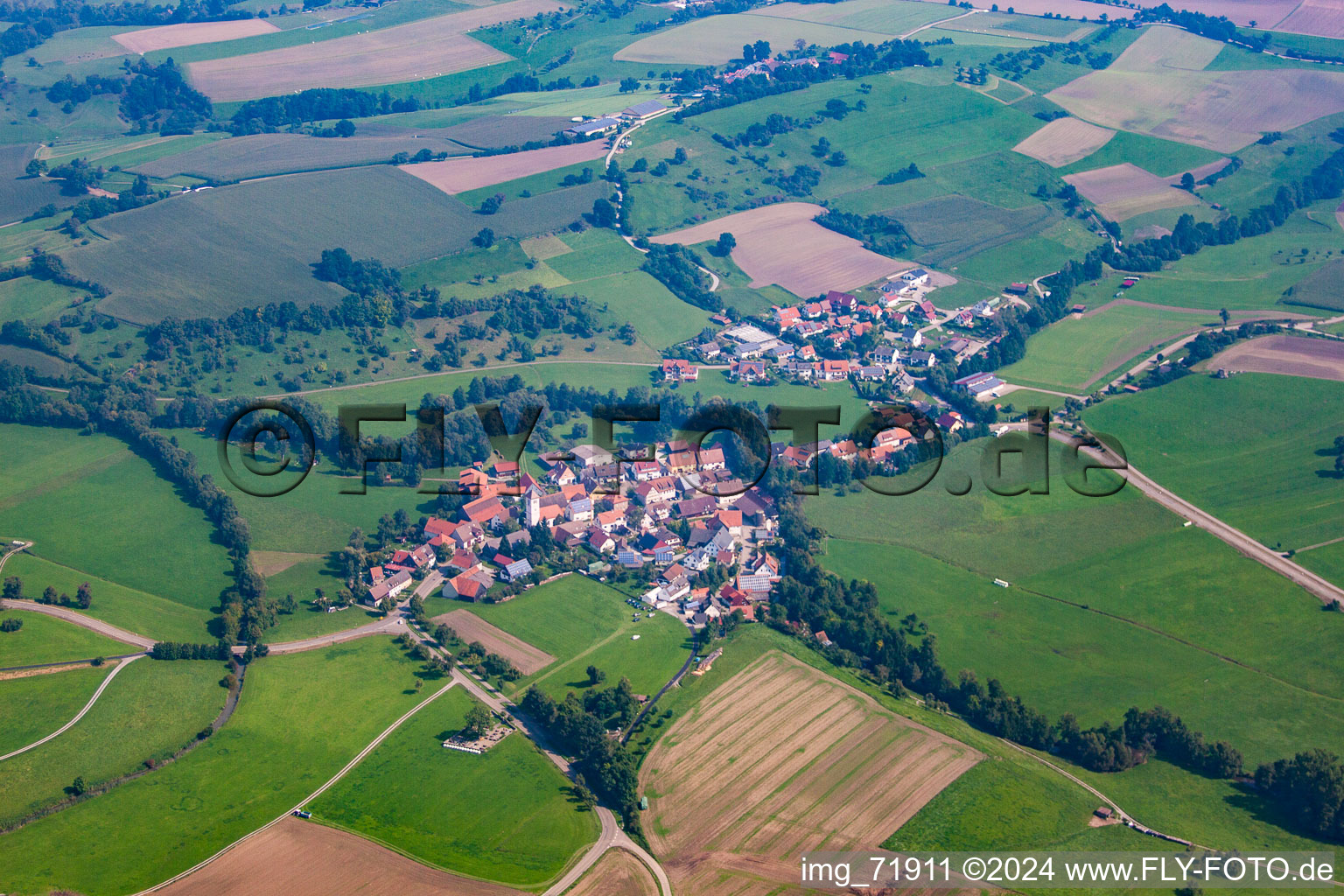 From the west in the district Kottspiel in Bühlertann in the state Baden-Wuerttemberg, Germany