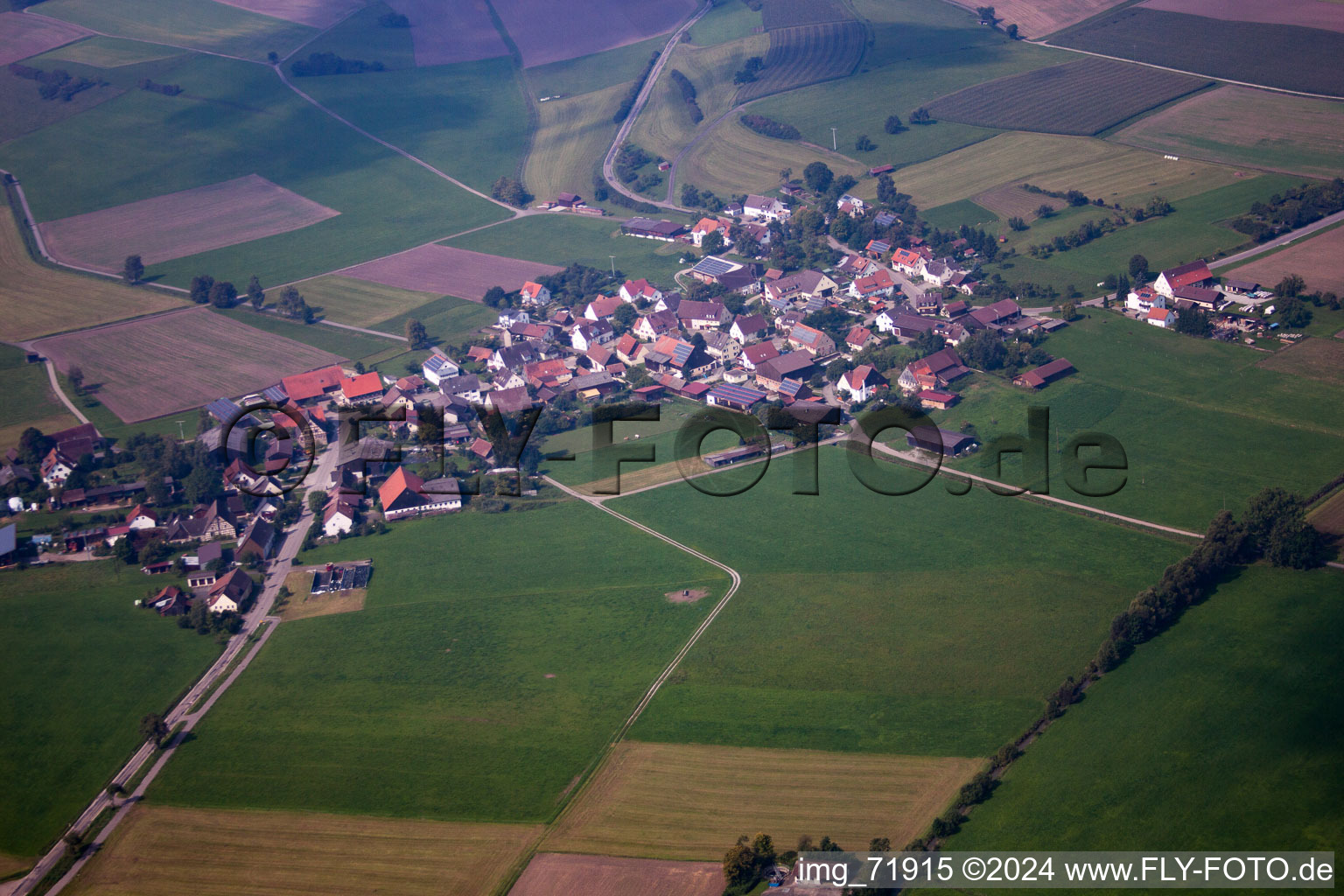 From the east in the district Unterfischach in Obersontheim in the state Baden-Wuerttemberg, Germany