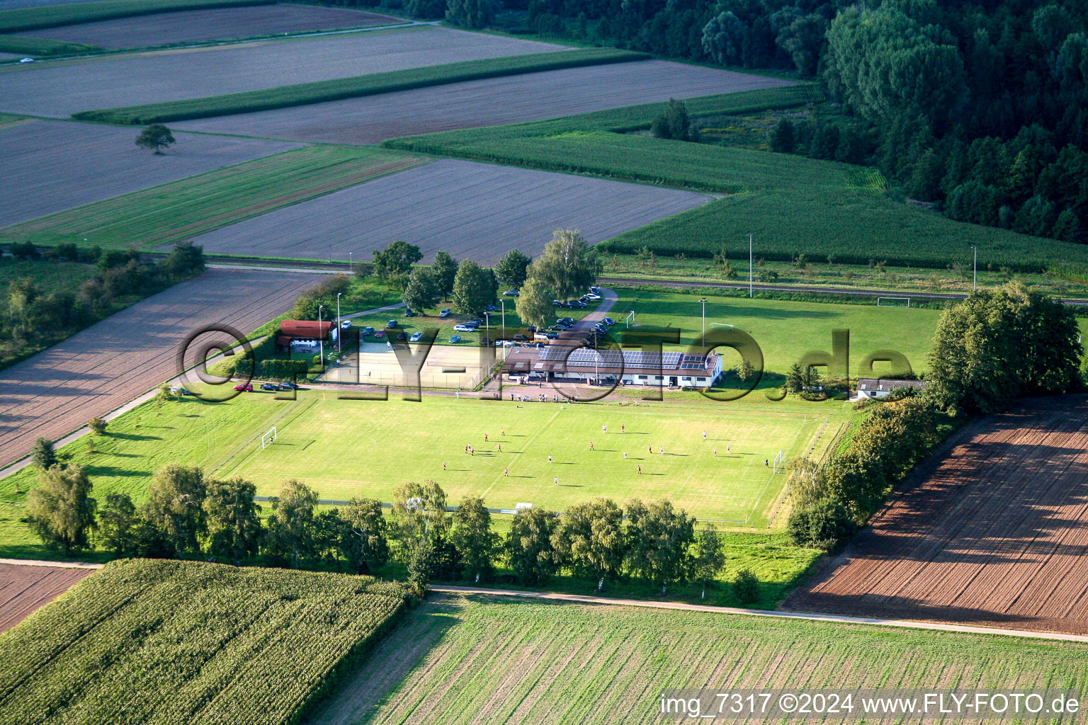 Aerial view of Football pitch in Barbelroth in the state Rhineland-Palatinate