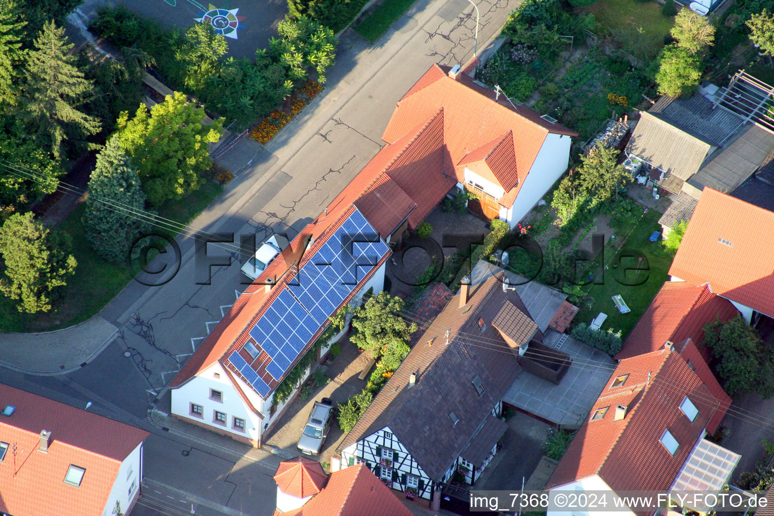 Aerial view of Minfeld in the state Rhineland-Palatinate, Germany