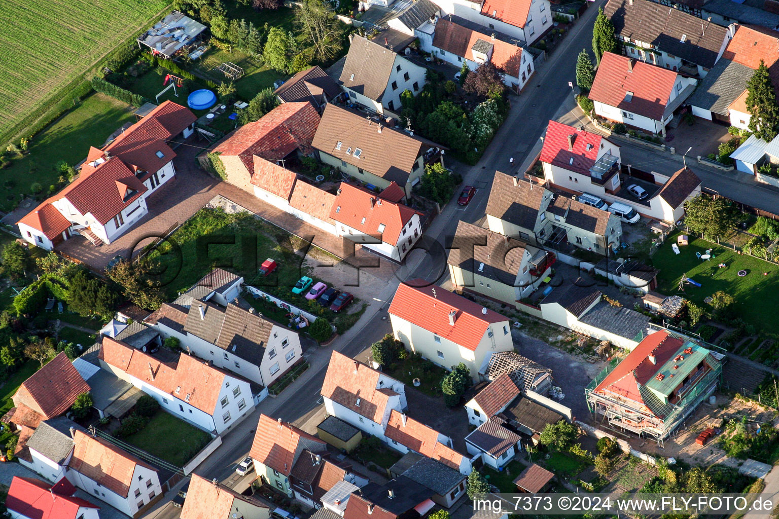 Aerial view of Saarstrasse from the southwest in Kandel in the state Rhineland-Palatinate, Germany