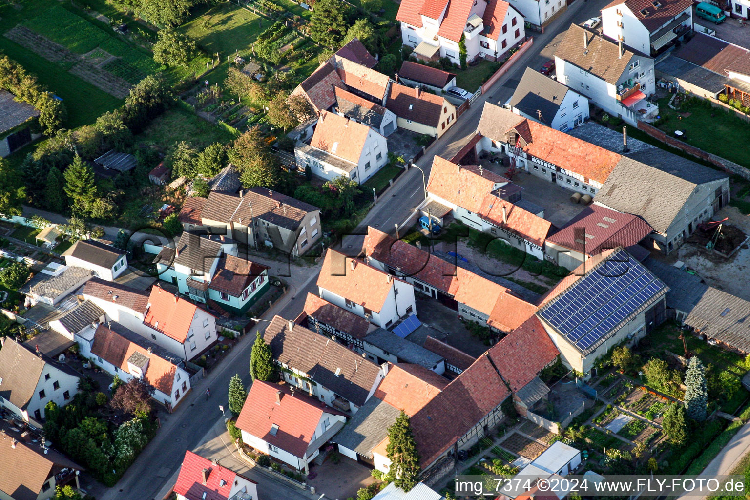 Aerial photograpy of Saarstrasse from the southwest in Kandel in the state Rhineland-Palatinate, Germany